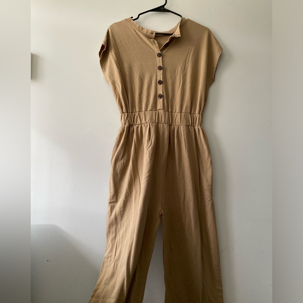 Source Unknown Tan Button-Front Jumpsuit